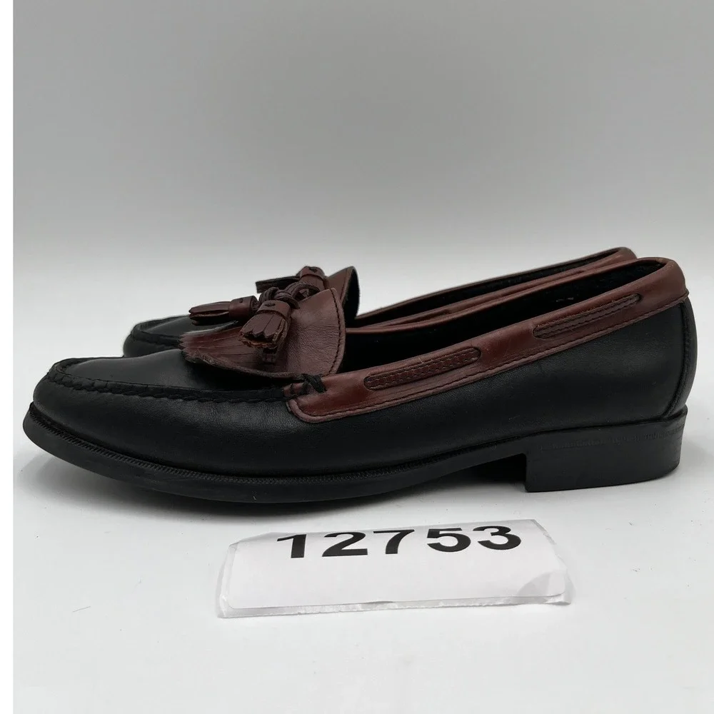 Sebago Handsewn Tassel Loafers Mens 11M Black Brown Leather Block Heels Shoes